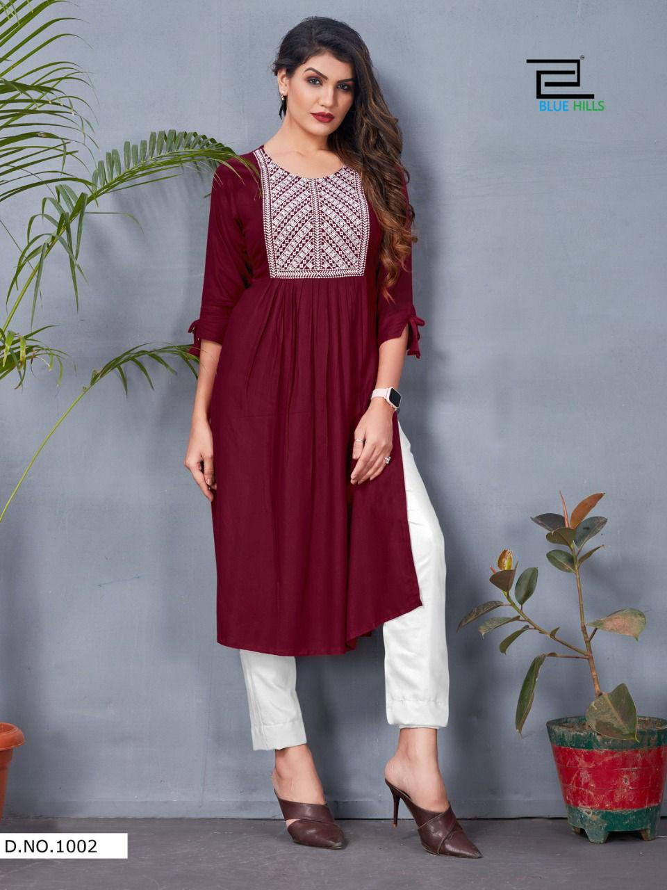 Blue Hills Good News 10 Designer Rayon Long Fancy Kurtis Collection
